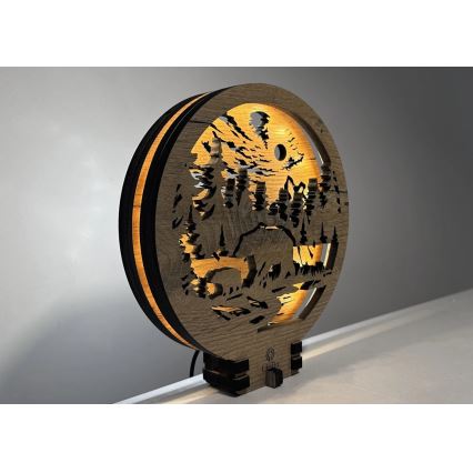 Li-Go 23595/DUB2 - LED namizna dekoracija z nastavljivo svetlostjo LED/12W/230V 20x22 cm hrast/medvedi