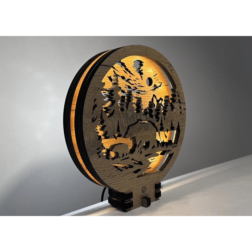 Li-Go 23595/DUB2 - LED namizna dekoracija z nastavljivo svetlostjo LED/12W/230V 20x22 cm hrast/medvedi