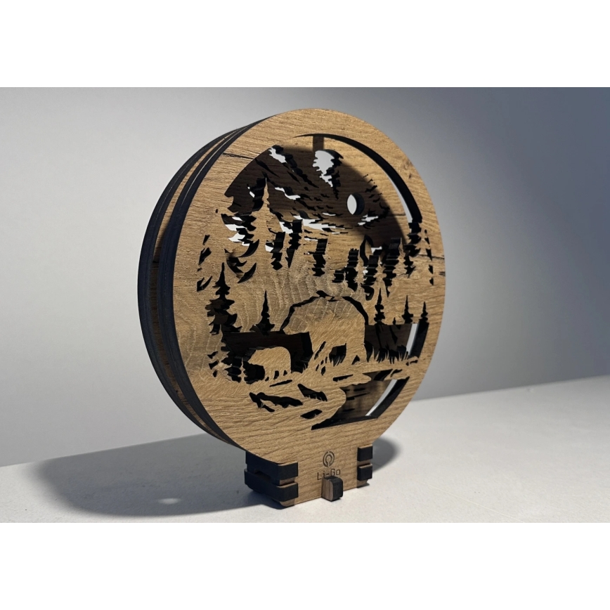 Li-Go 23595/DUB2 - LED namizna dekoracija z nastavljivo svetlostjo LED/12W/230V 20x22 cm hrast/medvedi