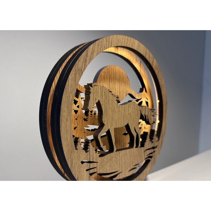 Li-Go 23598/DUB2 - Zatemnjiva LED namizna dekoracija LED/12W/230V 20x22 cm hrast/konj