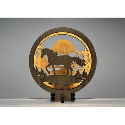 Li-Go 23598/DUB2 - LED namizna dekoracija z nastavljivo svetlostjo LED/12W/230V 20x22 cm hrast/konj