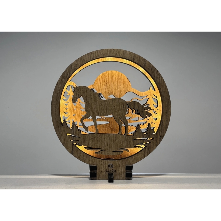 Li-Go 23598/DUB2 - LED namizna dekoracija z nastavljivo svetlostjo LED/12W/230V 20x22 cm hrast/konj