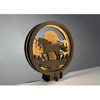 Li-Go 23598/DUB2 - LED namizna dekoracija z nastavljivo svetlostjo LED/12W/230V 20x22 cm hrast/konj