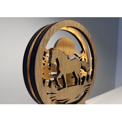 Li-Go 23598/DUB2 - LED namizna dekoracija z nastavljivo svetlostjo LED/12W/230V 20x22 cm hrast/konj