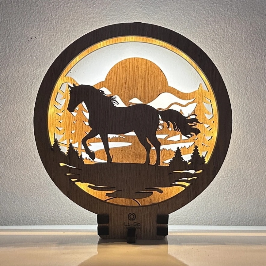 Li-Go 23598/DUB2 - Zatemnjiva LED namizna dekoracija LED/12W/230V 20x22 cm hrast/konj