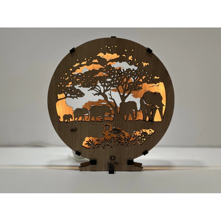 Li-Go 23610/DUB2 - LED zatemnjiva namizna dekoracija LED/12W/230V 20x22 cm hrast/Sloni