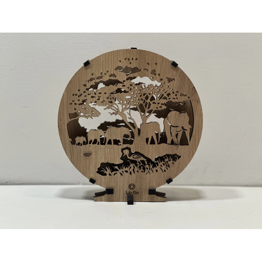 Li-Go 23610/DUB2 - LED zatemnjiva namizna dekoracija LED/12W/230V 20x22 cm hrast/Sloni
