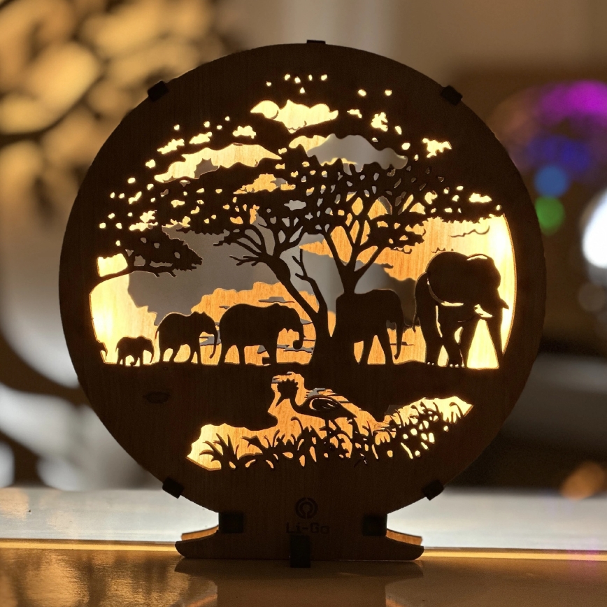 Li-Go 23610/DUB2 - Zatemnjiva LED namizna dekoracija LED/12W/230V 20x22 cm hrast/sloni