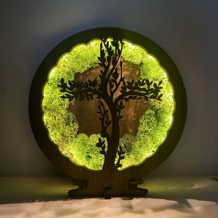 Li-Go 23622/DUB2 - LED zatemnjiva namizna dekoracija LED/12W/230V 20x22 cm hrast/Križ v mahu