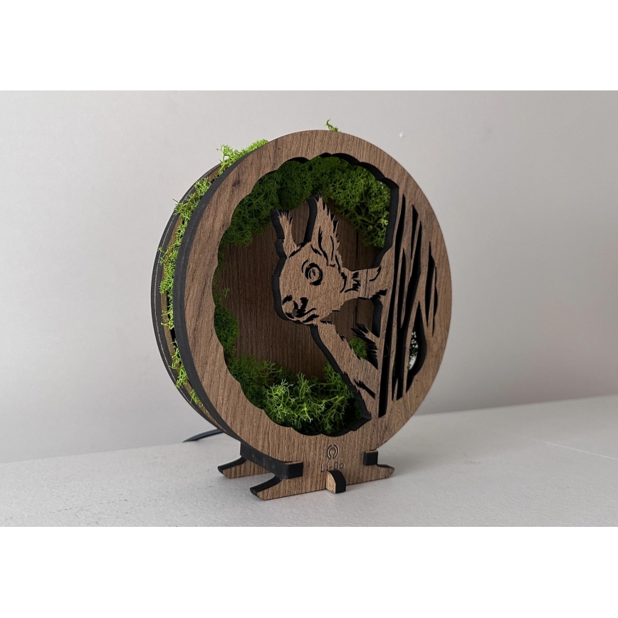 Li-Go 23625/DUB2 - LED Zatemnjevalna namizna dekoracija LED/12W/230V 20x22 cm hrast/veverica iz mahu