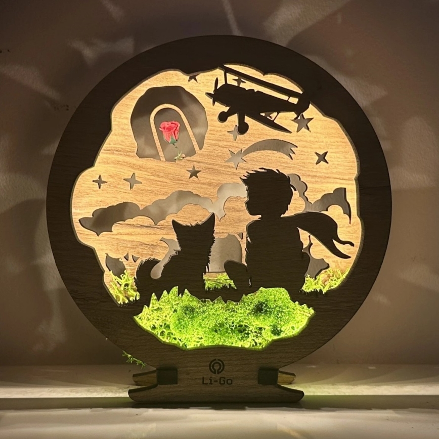 Li-Go 23634/DUB2 - LED zatemnjevalna namizna dekoracija LED/12W/230V 20x22 cm hrast/Mali princ