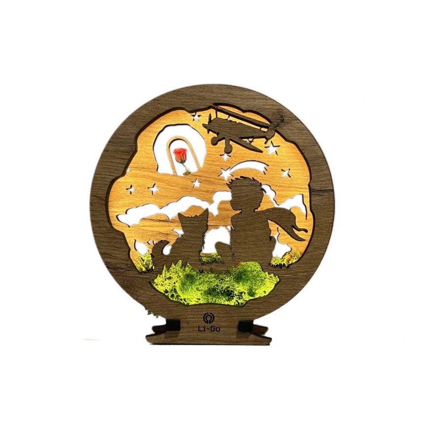 Li-Go 23634/DUB2 - LED namizna dekoracija z nastavljivo svetlostjo LED/12W/230V 20x22 cm hrast/Mali princ z vrtnico