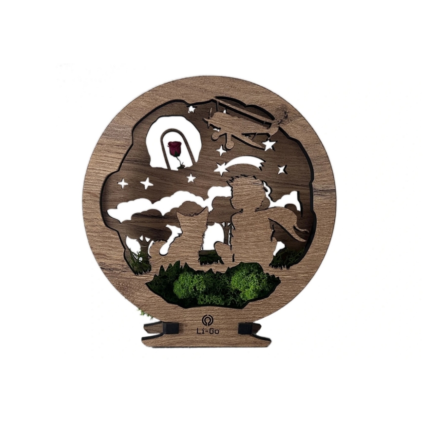 Li-Go 23634/DUB2 - LED namizna dekoracija z nastavljivo svetlostjo LED/12W/230V 20x22 cm hrast/Mali princ z vrtnico