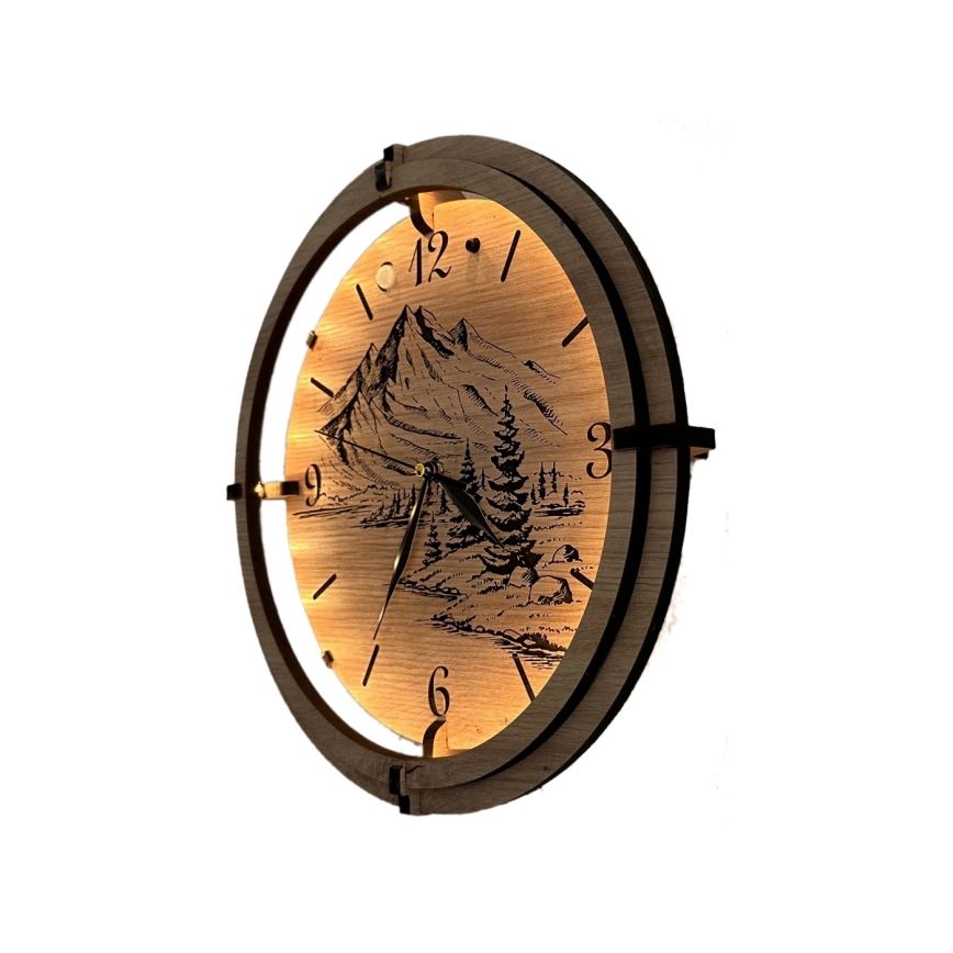 Li-Go 23697/DUB/BAT2 - LED zatemnjevalna ura s senzorjem gibanja LED/10W/5V 20000 mAh + 1xAA premer 32 cm hrast/Gore