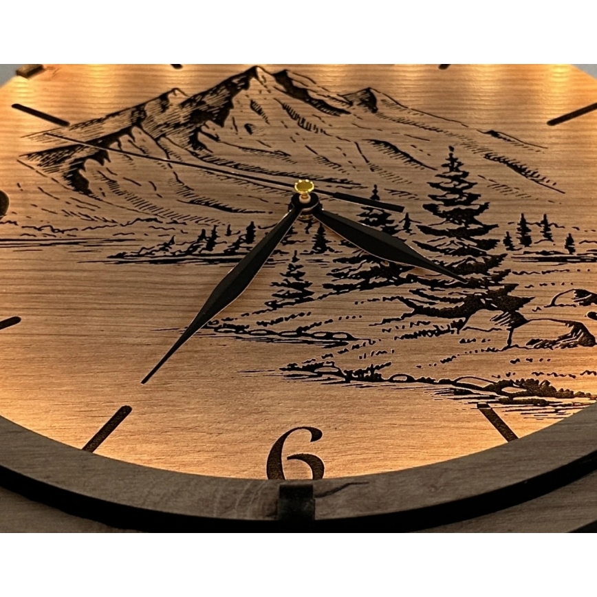 Li-Go 23697/DUB/BAT2 - LED zatemnjevalna ura s senzorjem gibanja LED/10W/5V 20000 mAh + 1xAA premer 32 cm hrast/Gore