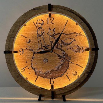 Li-Go 23712/DUB/BAT2 - LED ura z zatemnitvijo in senzorjem gibanja LED/10W/5V 20000 mAh + 1xAA premer 32 cm hrast/Mali princ