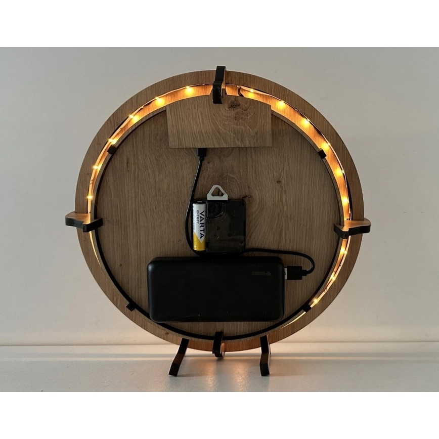 Li-Go 23712/DUB/BAT2 - LED ura z zatemnitvijo in senzorjem gibanja LED/10W/5V 20000 mAh + 1xAA premer 32 cm hrast/Mali princ