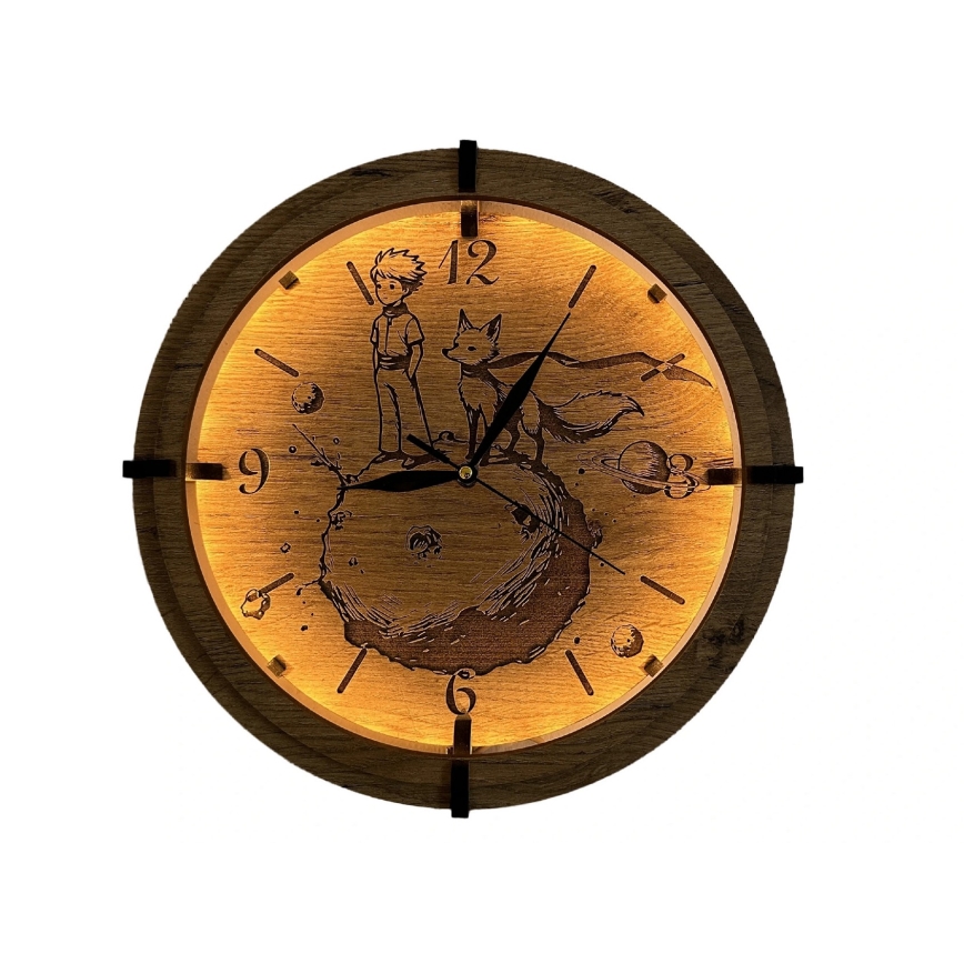 Li-Go 23712/DUB/BAT2 - LED ura z zatemnitvijo in senzorjem gibanja LED/10W/5V 20000 mAh + 1xAA premer 32 cm hrast/Mali princ