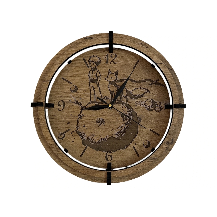 Li-Go 23712/DUB/BAT2 - LED ura z zatemnitvijo in senzorjem gibanja LED/10W/5V 20000 mAh + 1xAA premer 32 cm hrast/Mali princ