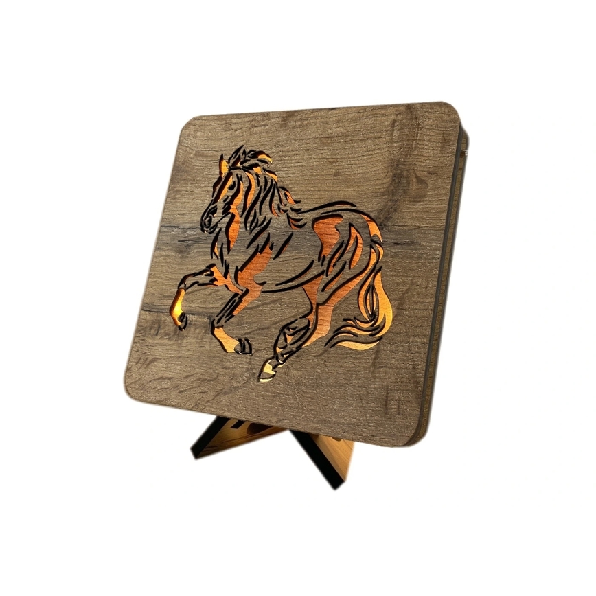 Li-Go 4070/DUB2 - LED namizna dekoracija LED/12W/230V 19x19 cm hrast/konj