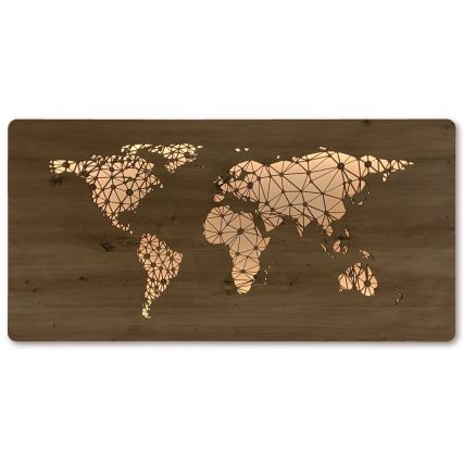 Li-Go 4457/A/4 - Zatemnjevalna LED stenska dekoracija LED/10W/5V 30000 mAh 120x60 cm hrast/Svetovni zemljevid