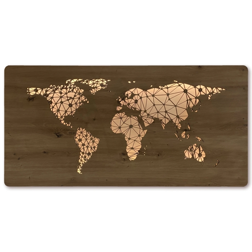 Li-Go 4457/A/4 - Zatemnjevalna LED stenska dekoracija LED/10W/5V 30000 mAh 120x60 cm hrast/Svetovni zemljevid