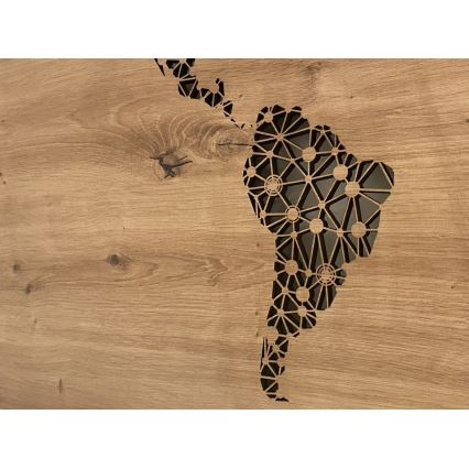 Li-Go 4457/A/4 - Zatemnjevalna LED stenska dekoracija LED/10W/5V 30000 mAh 120x60 cm hrast/Svetovni zemljevid