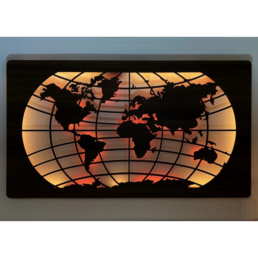 Li-Go 4709/DUB2 - LED RGBW, stenska dekoracija z možnostjo zatemnitve, LED/24W/230V 125x74 cm hrast/zemljevid sveta s paralelami + daljinski upravljalnik