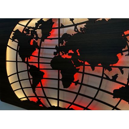 Li-Go 4709/DUB2 - LED RGBW, stenska dekoracija z možnostjo zatemnitve, LED/24W/230V 125x74 cm hrast/zemljevid sveta s paralelami + daljinski upravljalnik