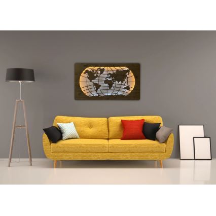Li-Go 4868/DUB2 - LED Zatemnjevalna stenska dekoracija LED/24W/230V 110x60 cm hrast/Svetovna karta (vzporednice)