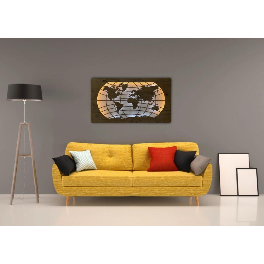 Li-Go 4868/DUB2 - LED Zatemnjevalna stenska dekoracija LED/24W/230V 110x60 cm hrast/Svetovna karta (vzporednice)