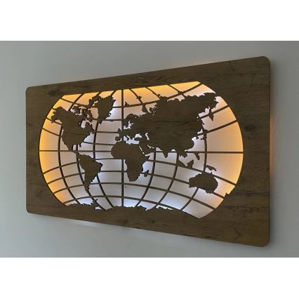 Li-Go 4868/DUB2 - LED Zatemnjevalna stenska dekoracija LED/24W/230V 110x60 cm hrast/Svetovna karta (vzporednice)