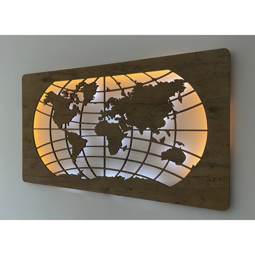 Li-Go 4868/DUB2 - LED Zatemnjevalna stenska dekoracija LED/24W/230V 110x60 cm hrast/Svetovna karta (vzporednice)