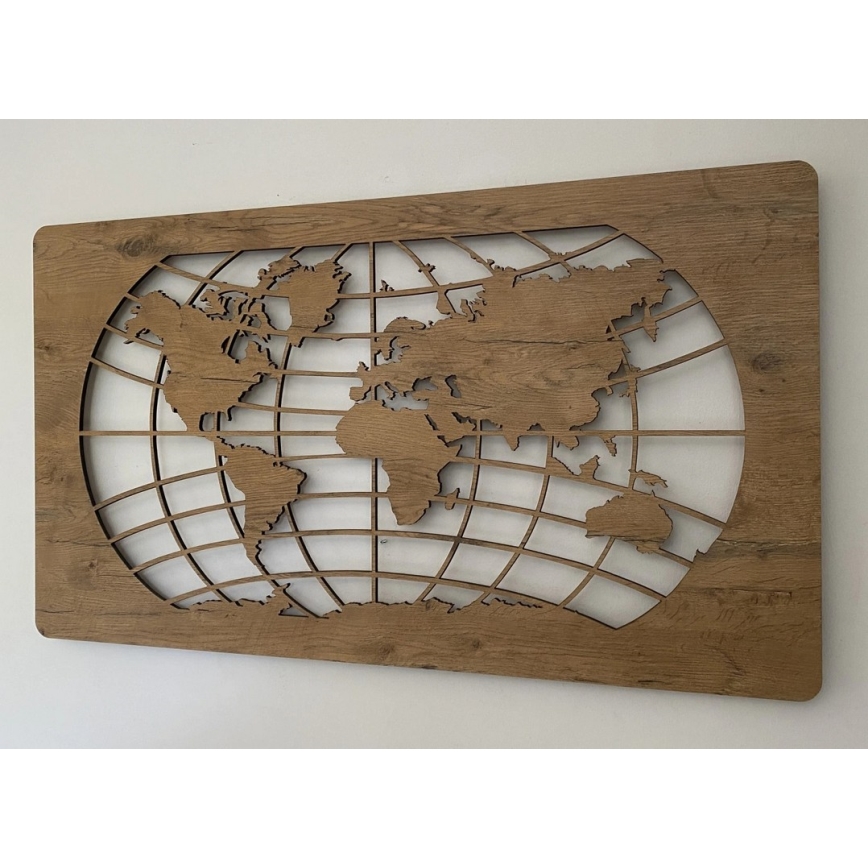 Li-Go 4868/DUB2 - LED Zatemnjevalna stenska dekoracija LED/24W/230V 110x60 cm hrast/Svetovna karta (vzporednice)