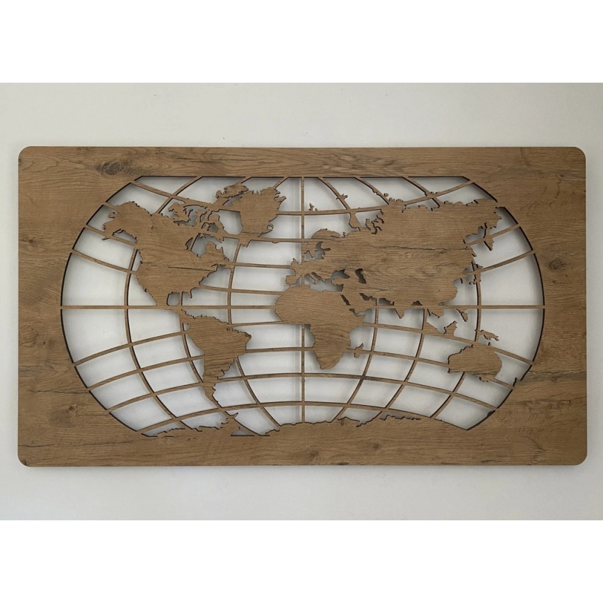 Li-Go 4868/DUB2 - LED Zatemnjevalna stenska dekoracija LED/24W/230V 110x60 cm hrast/Svetovna karta (vzporednice)