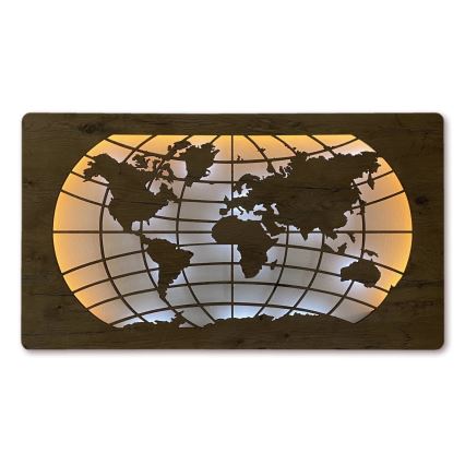 Li-Go 4868/DUB2 - LED Zatemnjevalna stenska dekoracija LED/24W/230V 110x60 cm hrast/Svetovna karta (vzporednice)