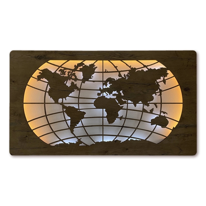 Li-Go 4868/DUB2 - LED Zatemnjevalna stenska dekoracija LED/24W/230V 110x60 cm hrast/Svetovna karta (vzporednice)