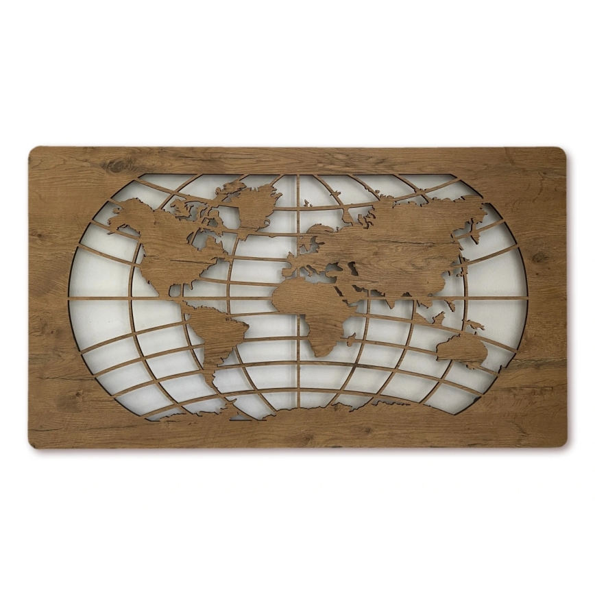 Li-Go 4868/DUB2 - LED Zatemnjevalna stenska dekoracija LED/24W/230V 110x60 cm hrast/Svetovna karta (vzporednice)