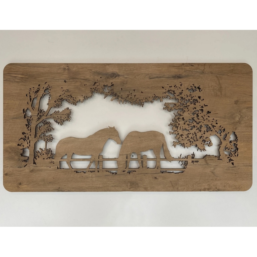 Li-Go 5012/B/4 - Zatemljiva LED stenska dekoracija LED/10W/5V 30000 mAh 120x60 cm hrast/konji + daljinski upravljalnik