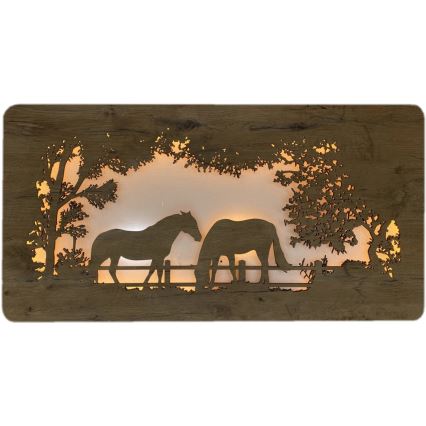 Li-Go 5012/B/4 - Zatemljiva LED stenska dekoracija LED/10W/5V 30000 mAh 120x60 cm hrast/konji + daljinski upravljalnik