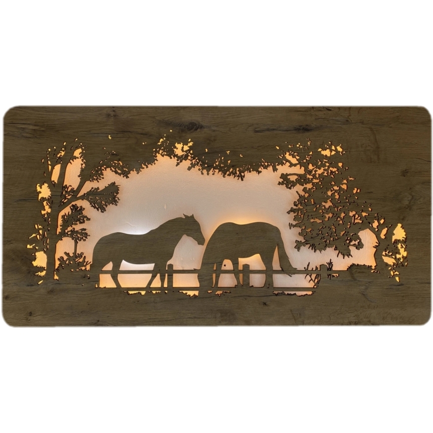 Li-Go 5012/B/4 - Zatemljiva LED stenska dekoracija LED/10W/5V 30000 mAh 120x60 cm hrast/konji + daljinski upravljalnik