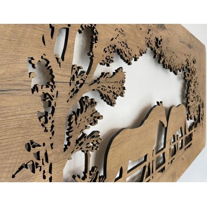 Li-Go 5012/B/4 - Zatemljiva LED stenska dekoracija LED/10W/5V 30000 mAh 120x60 cm hrast/konji + daljinski upravljalnik