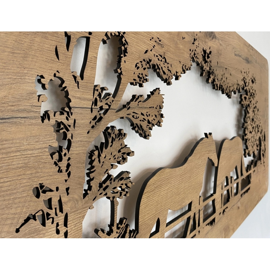 Li-Go 5012/B/4 - Zatemljiva LED stenska dekoracija LED/10W/5V 30000 mAh 120x60 cm hrast/konji + daljinski upravljalnik