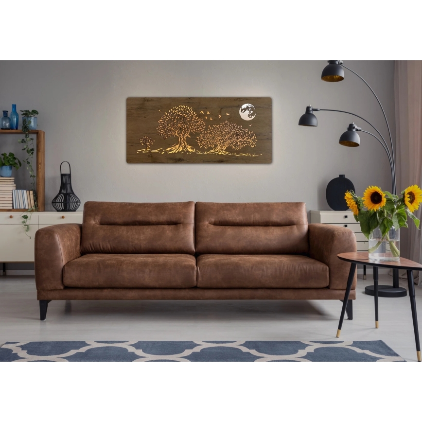 Li-Go 5042/DUB2 - LED stenska dekoracija z možnostjo zatemnitve LED/24W/230V 110x50 cm hrast/Tri hrasti in luna