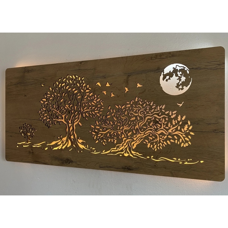 Li-Go 5042/DUB2 - LED stenska dekoracija z možnostjo zatemnitve LED/24W/230V 110x50 cm hrast/Tri hrasti in luna