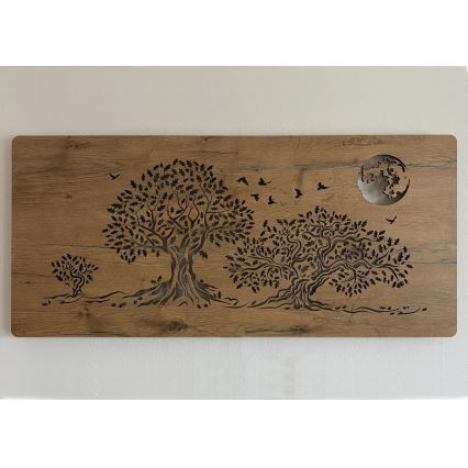 Li-Go 5042/DUB2 - LED stenska dekoracija z možnostjo zatemnitve LED/24W/230V 110x50 cm hrast/Tri hrasti in luna