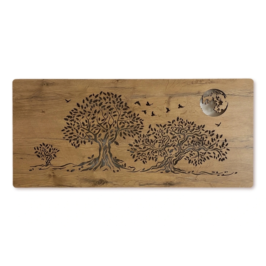 Li-Go 5042/DUB2 - LED stenska dekoracija z možnostjo zatemnitve LED/24W/230V 110x50 cm hrast/Tri hrasti in luna