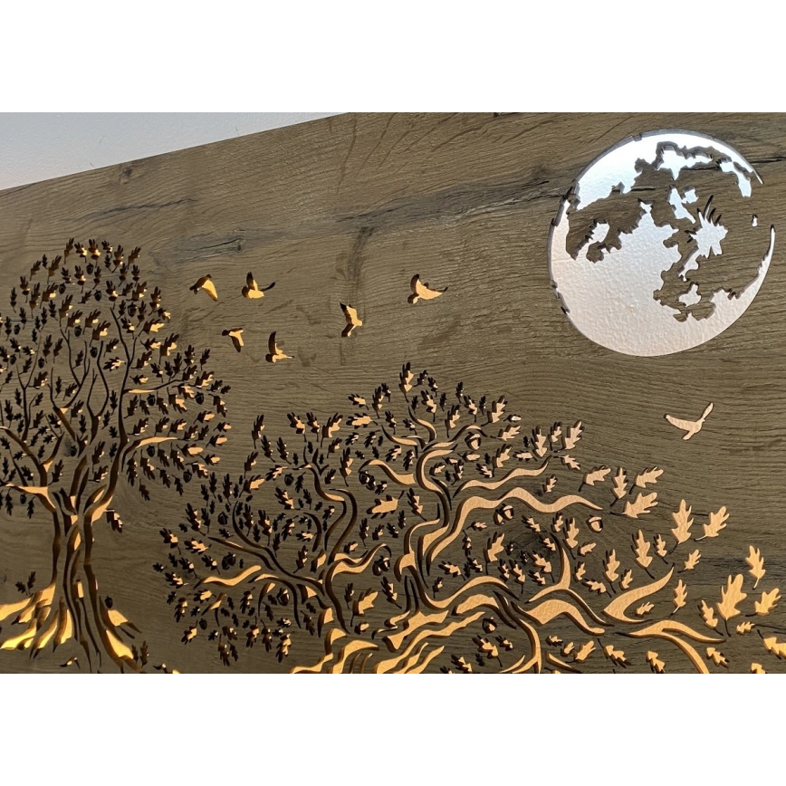 Li-Go 5042/DUB2 - LED stenska dekoracija z možnostjo zatemnitve LED/24W/230V 110x50 cm hrast/Tri hrasti in luna