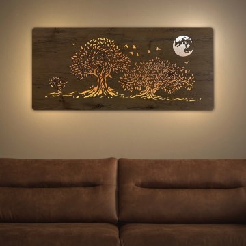 Li-Go 5042/DUB2 - LED stenska dekoracija z možnostjo zatemnitve LED/24W/230V 110x50 cm hrast/Tri hrasti in luna