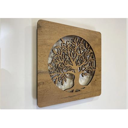 Li-Go 5275/DUB2 - LED ura z nastavljivo svetlostjo LED/10W/5V 20000 mAh 42x42 cm hrast/Hrast v krogu + daljinski upravljalnik